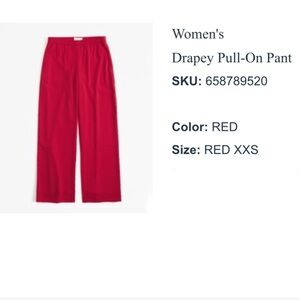 BNWT! Abercrombie & Fitch Women’s Drapey Pull-On Pant Stunning Red XXS Regular